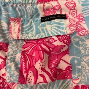 Lilly Pulitzer Pink and Blue Swim Trunks Vibrant Floral Patchwork